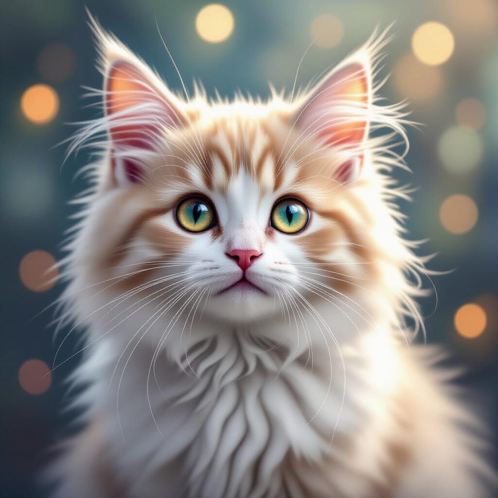 An impressionist painting .....with a striking ethereal and glamorous aura. The background features a blurred, bokeh eff...