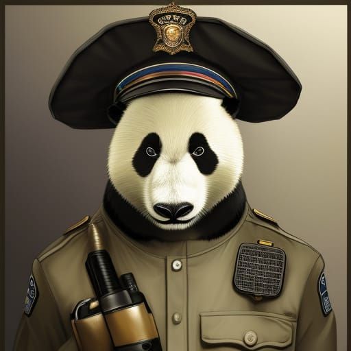 Panda Cop Portrait in Hyperdetailed Style