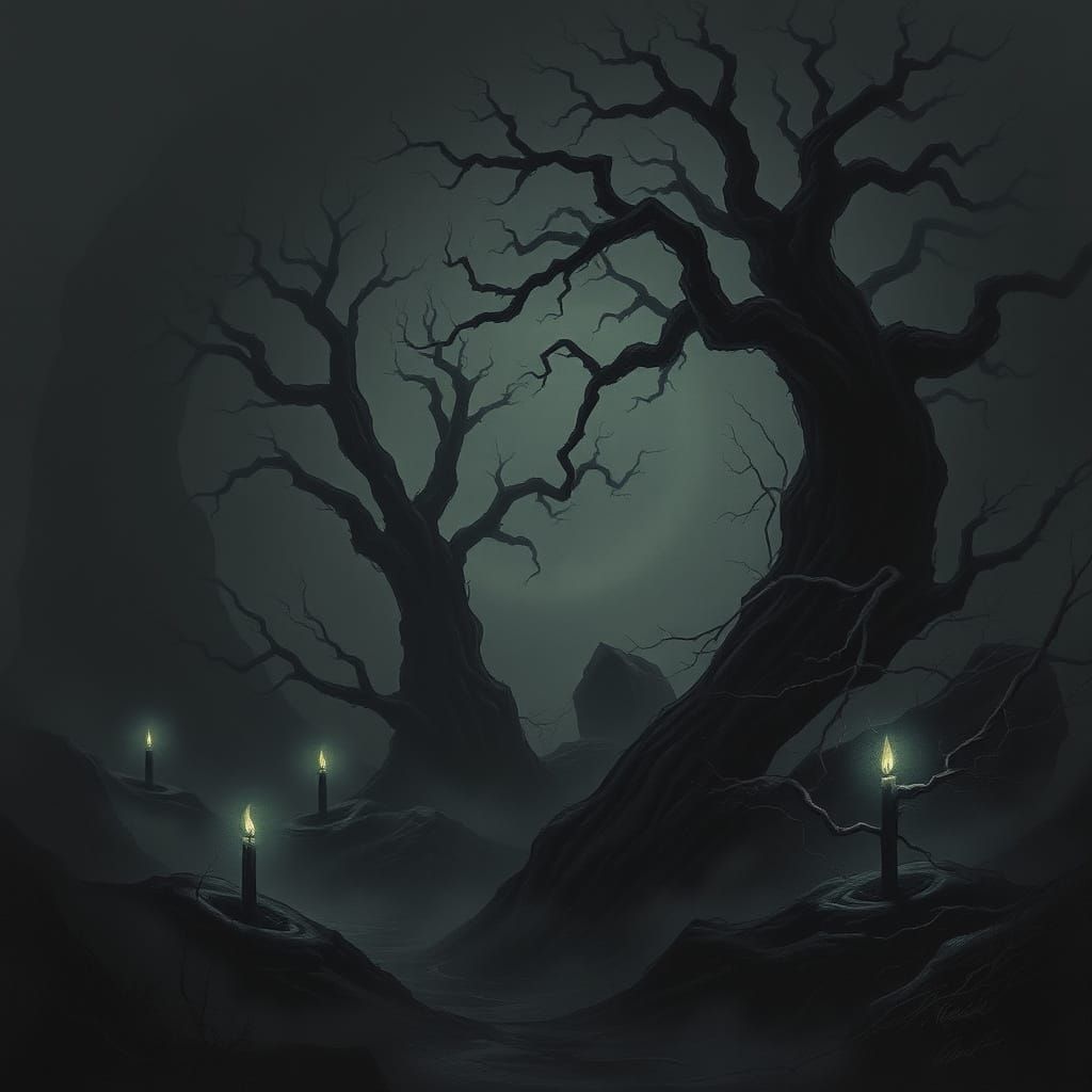 Ethereal Twilight Landscape in Dark, Mystical Style