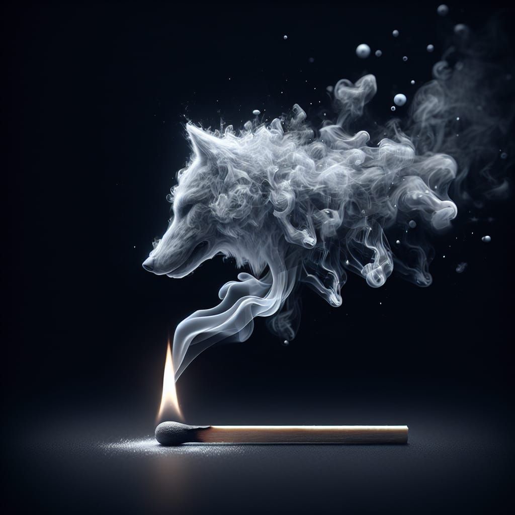 Ethereal Smoke Wolf Arising from Burning Matchstick