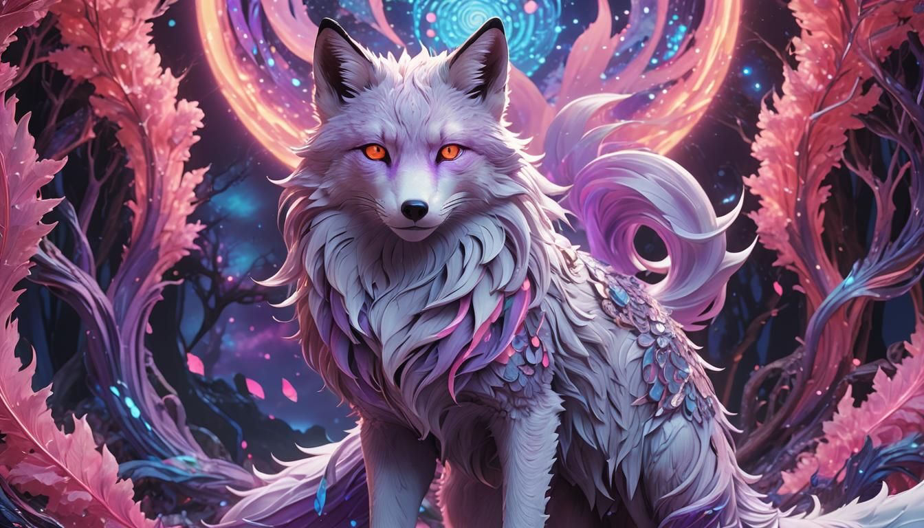 Light Fox God with Neon Aura in 3D Anime Art
