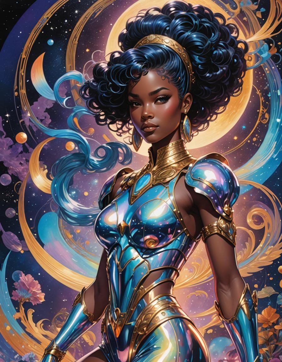 Anime Genie with Iridescent Outfit in Pastel Colors