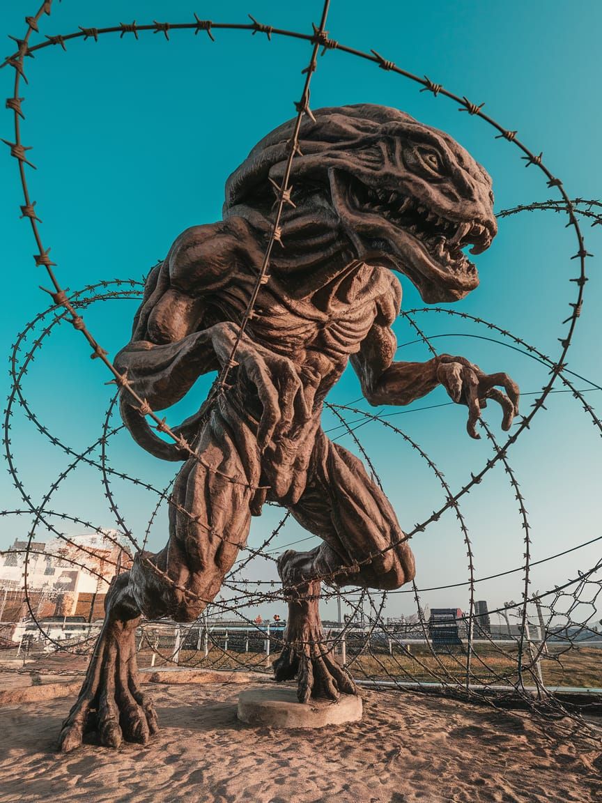 Barbed Wire Sculpture of an Alien Creature