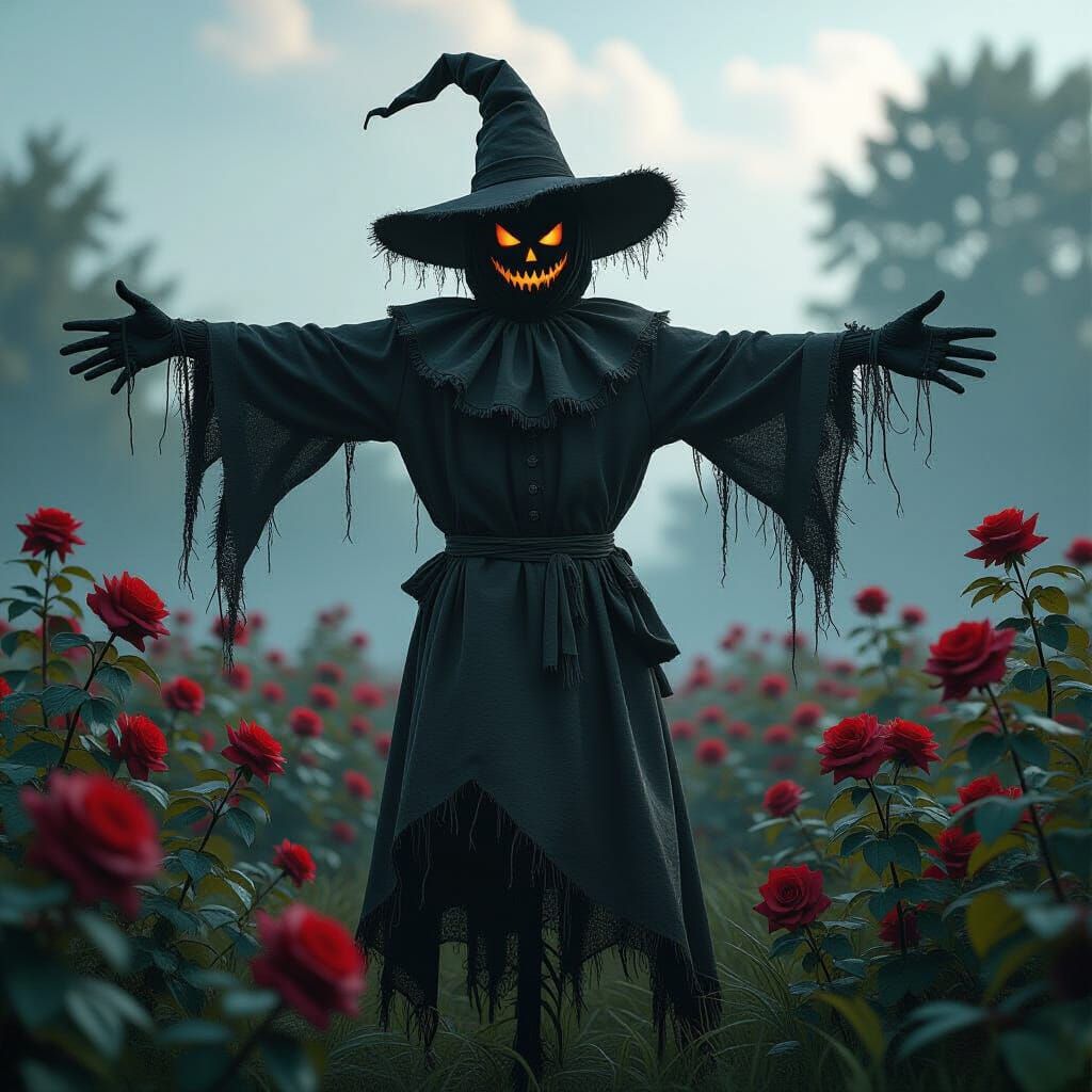 Sinister Scarecrow in Creepy Rose Garden