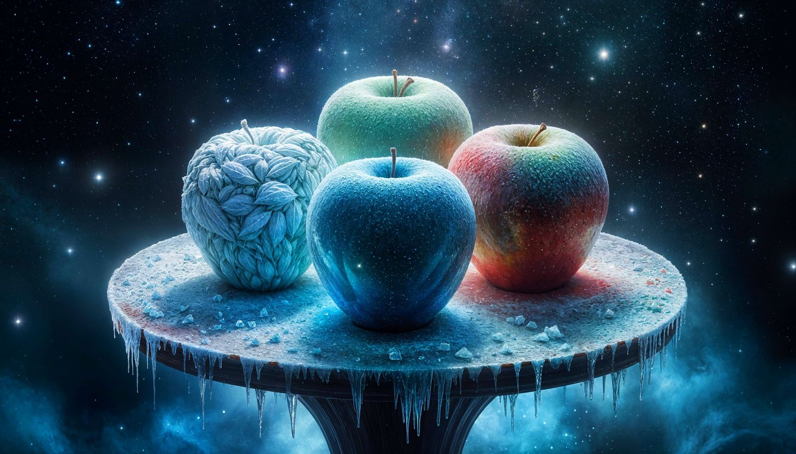 Celestial Harvest: Glowing Apples Amongst Stars