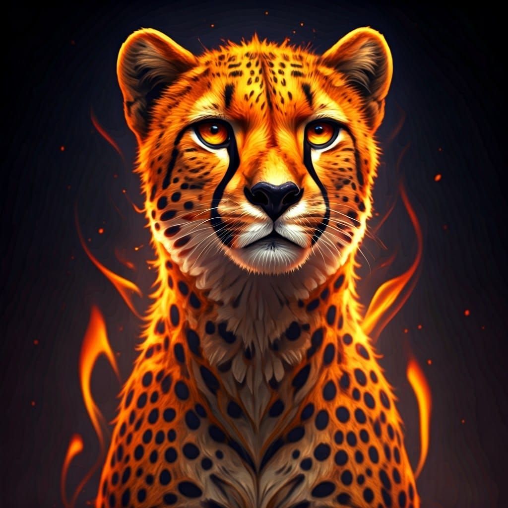 Vibrant Flame Cheetah in Anime Art Style