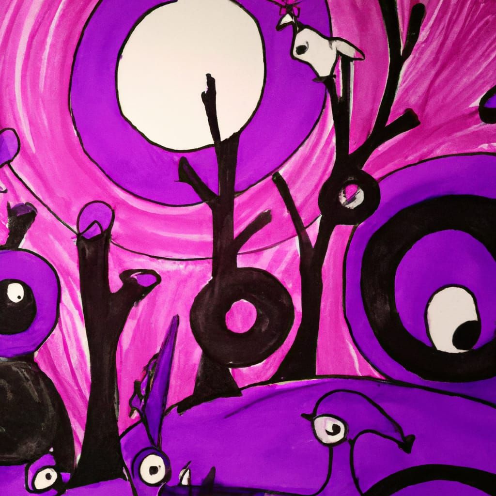 Miro-Inspired Night Forest with Purple Markers