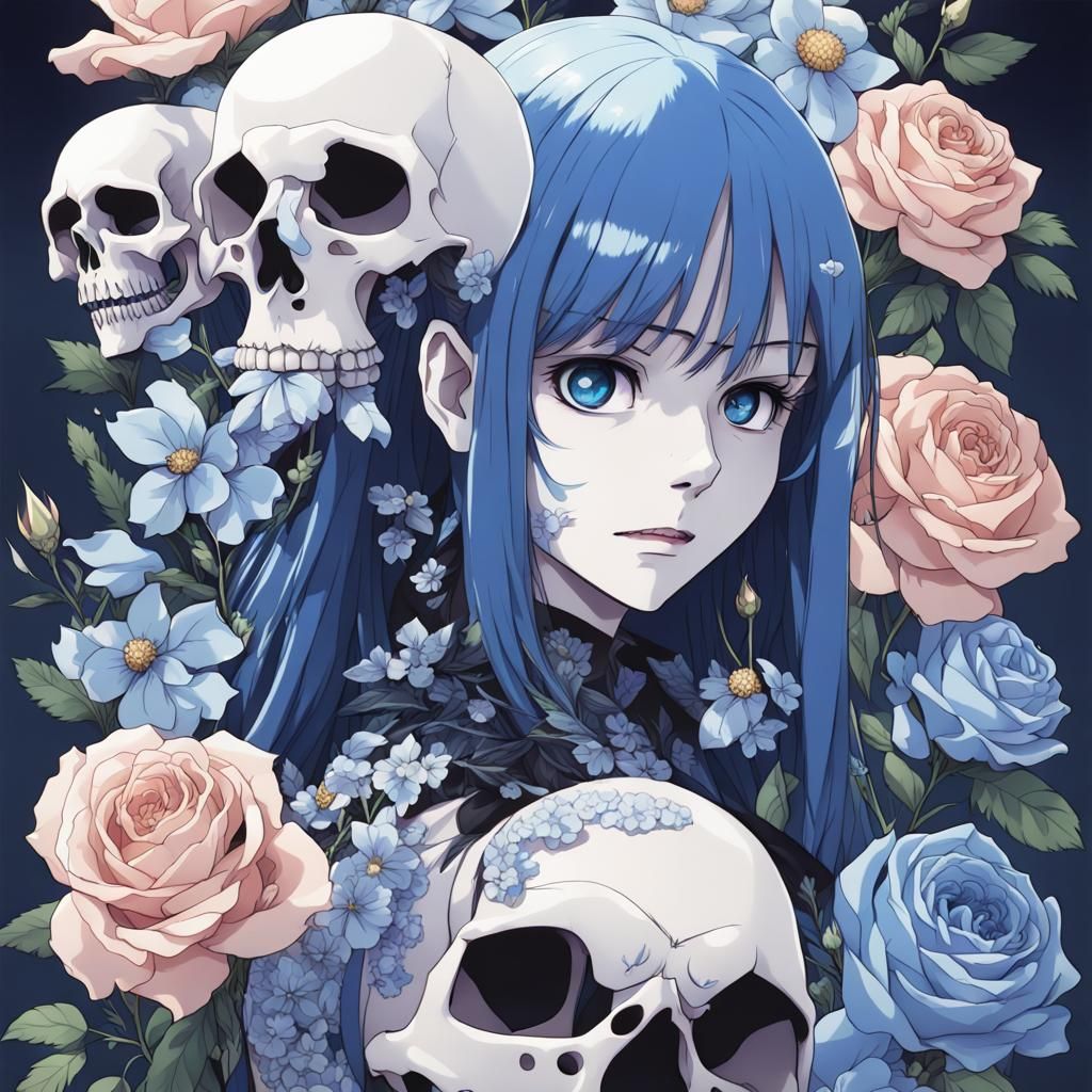Anime Art: Skulls, Roses, and Wildflowers