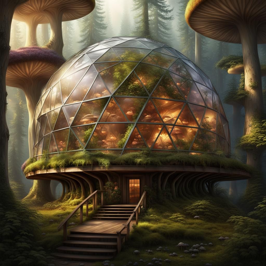 Geodesic Dome Home in Enchanted Mushroom Forest