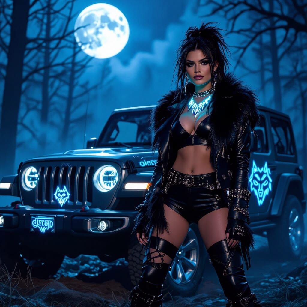 Bebe Rexha and the Werewolf Jeep in Moonlit Forest