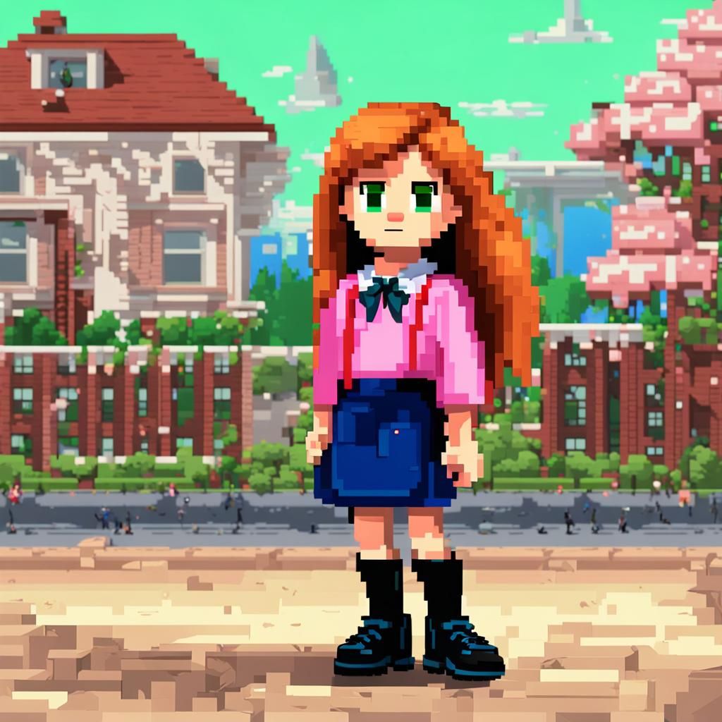 8-Bit Portrait of a Ginger-Haired Girl