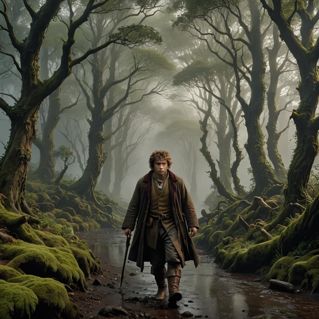 Hobbit Lost in Rainy Forest: Digital Matte Painting