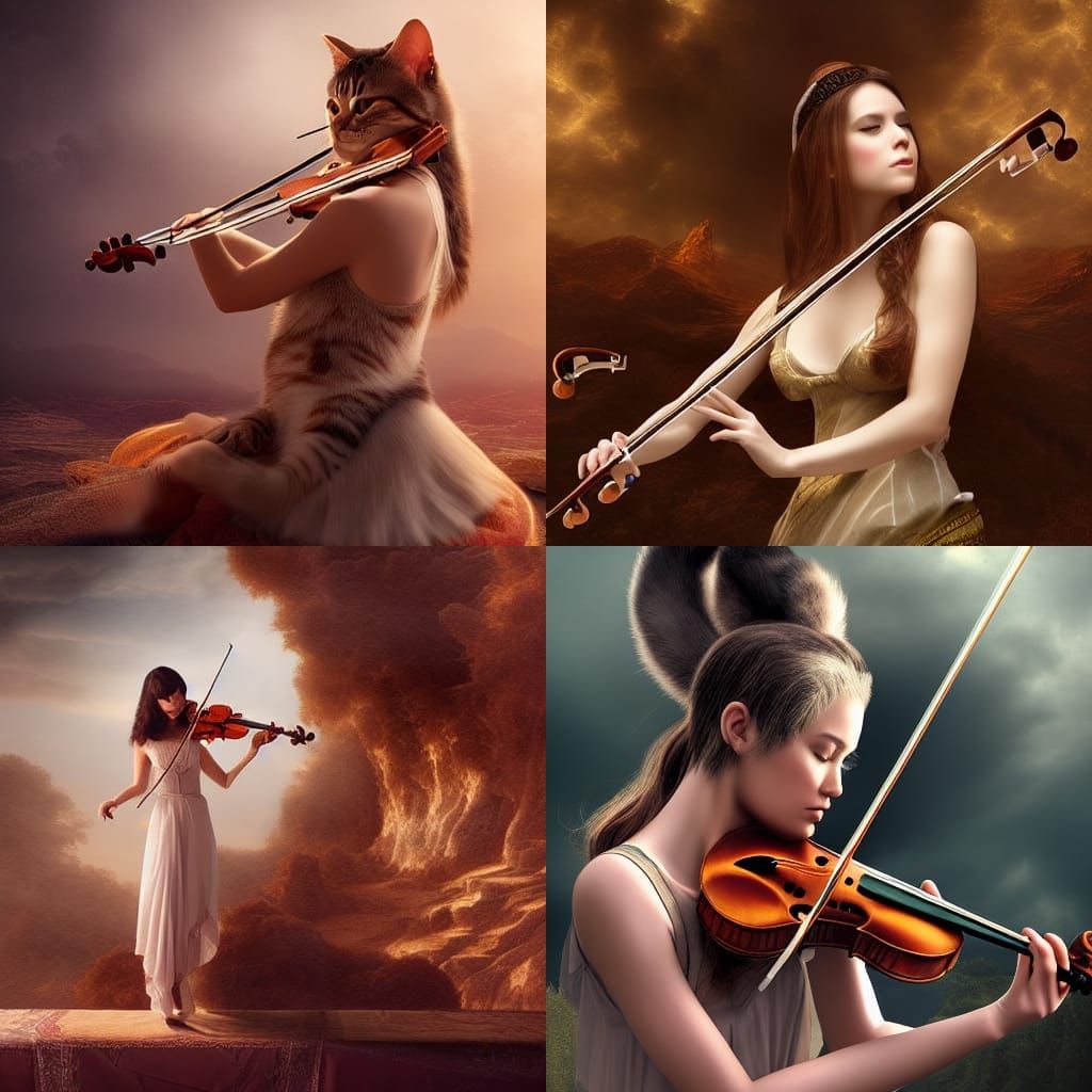 Cat Goddess Playing Violin: Digital Matte Painting
