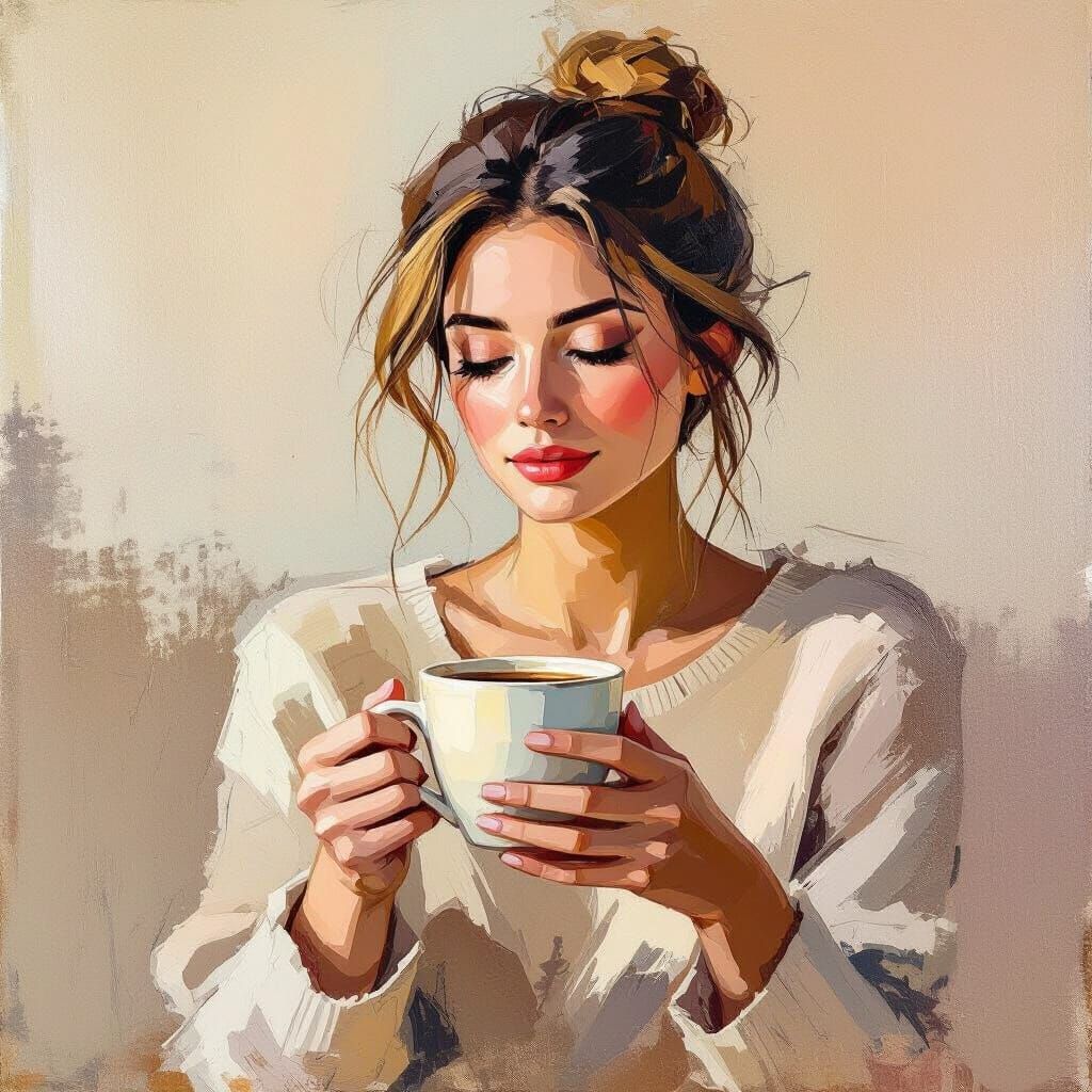 Cozy Coffee Cup in Abstract Realism Style