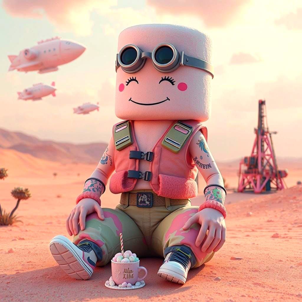 Marshmallowpunk Character in Surreal Pastel Landscape