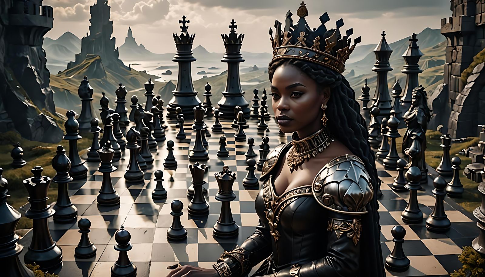Chess Planet with Stunning Black Queen