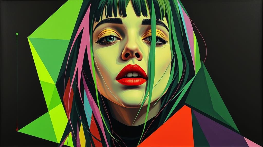 Billie Eilish as Geometric Cubist Art Deco Painting