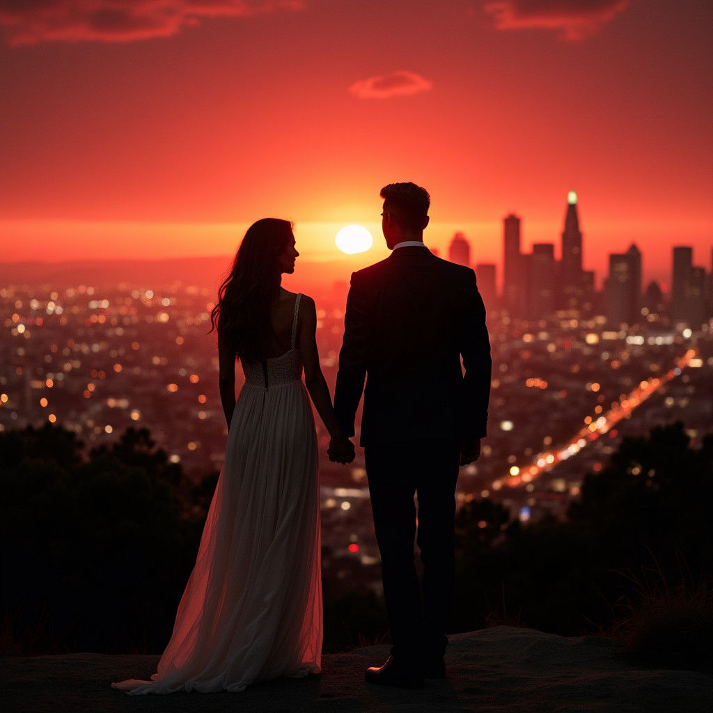 Los Angeles Sunset Silhouette in Cinematic Style