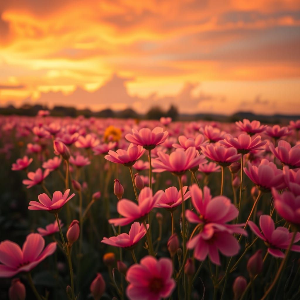 Vibrant Sunset Floral Masterpiece in Photorealistic Style