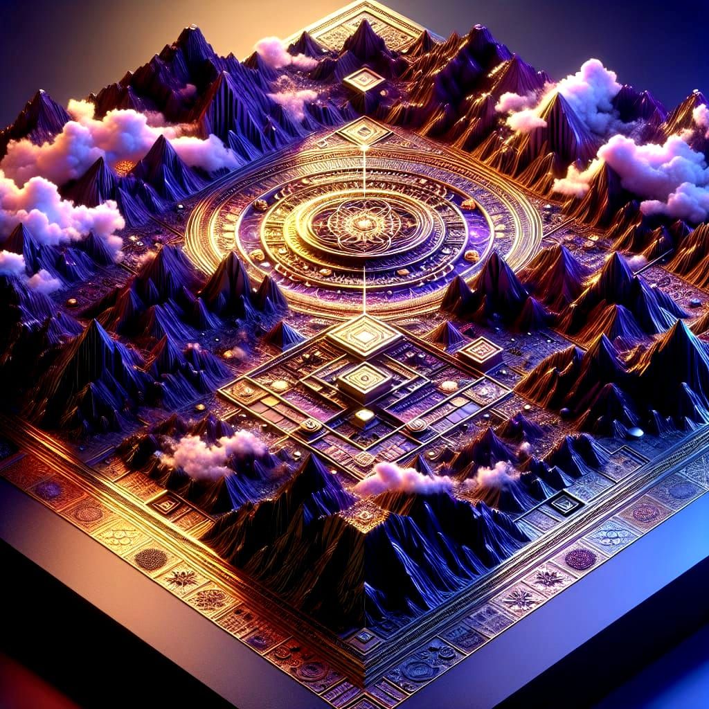Mountain Temple with Sacred Geometry in 3D Render