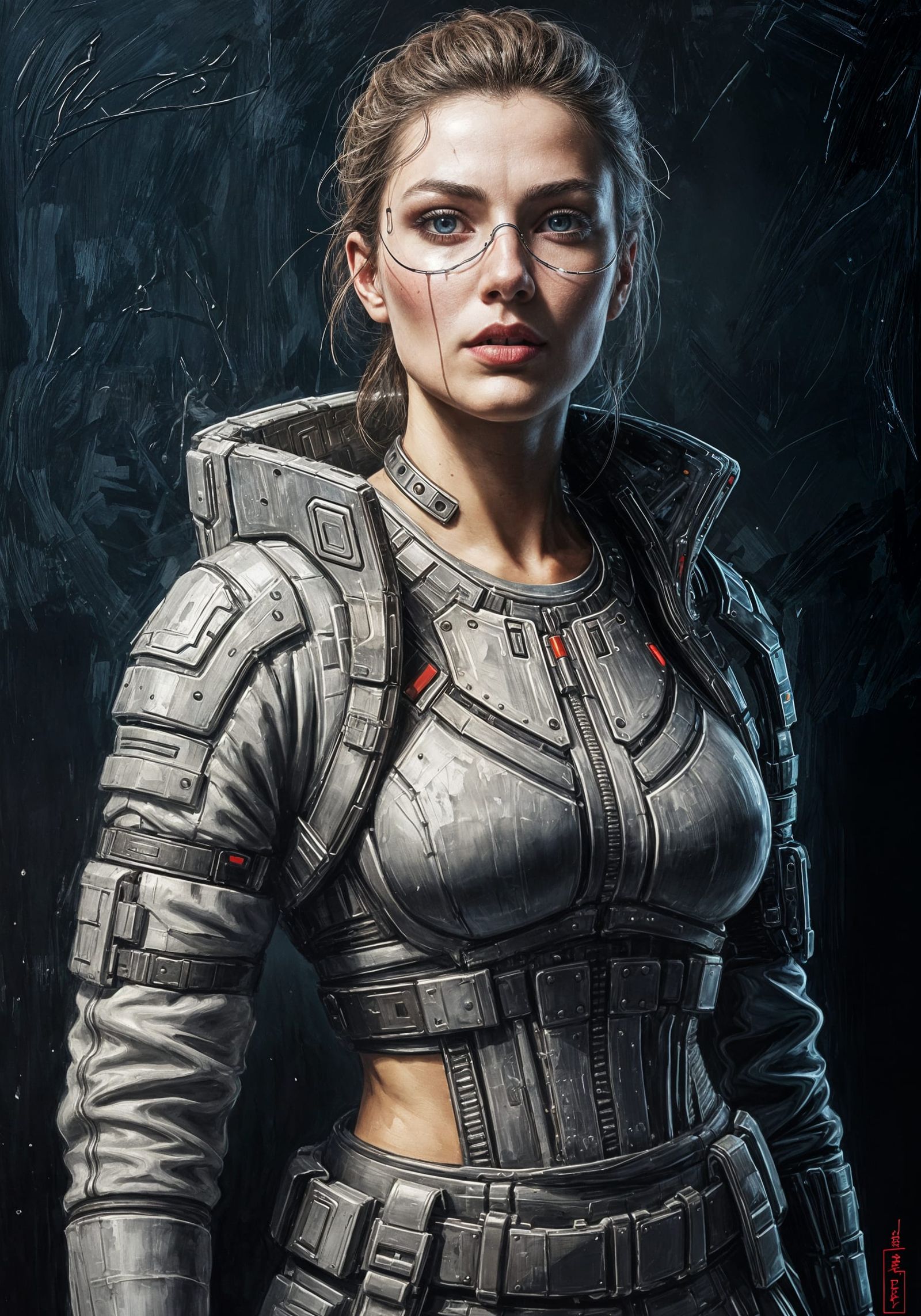 Cyberpunk Woman Portrait in Impasto Oil Style