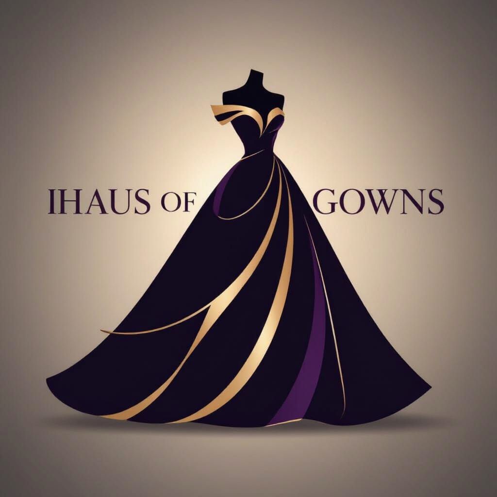 Elegant Haus of Gowns Logo with Flowing Ball Gown