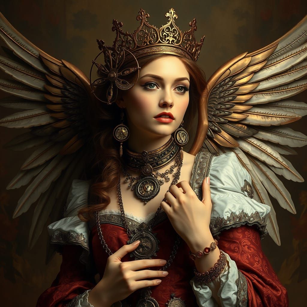 Steampunk Queen: A Baroque-Style Portrait with Mechanical Wi...