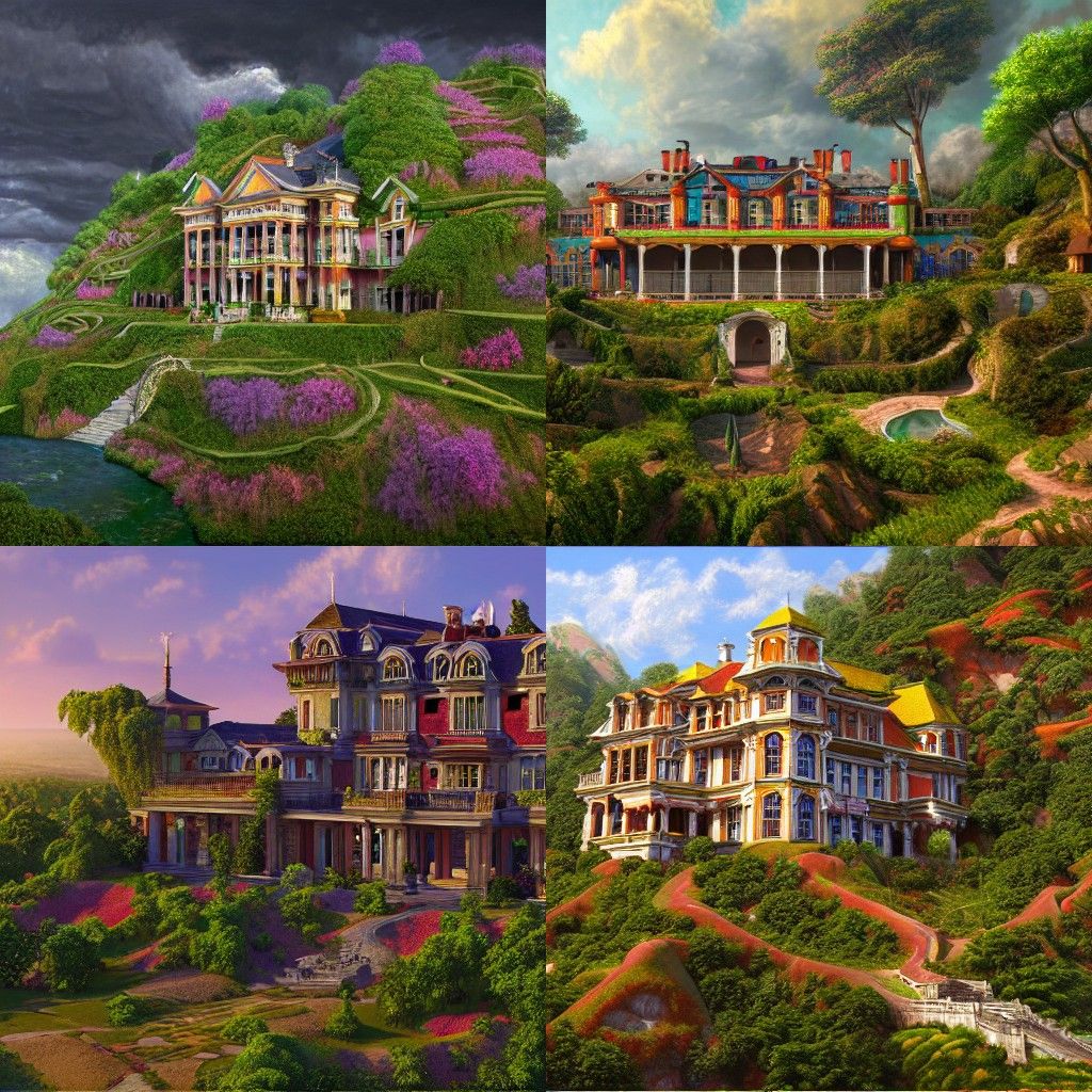 Hyperrealistic Mansion on Hill Digital Painting