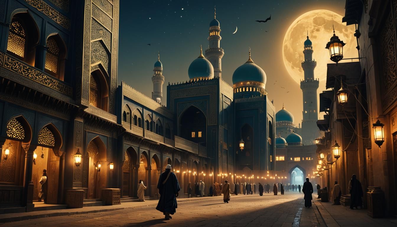 Hazrat Umar Walks Medina Street in Orientalist Art