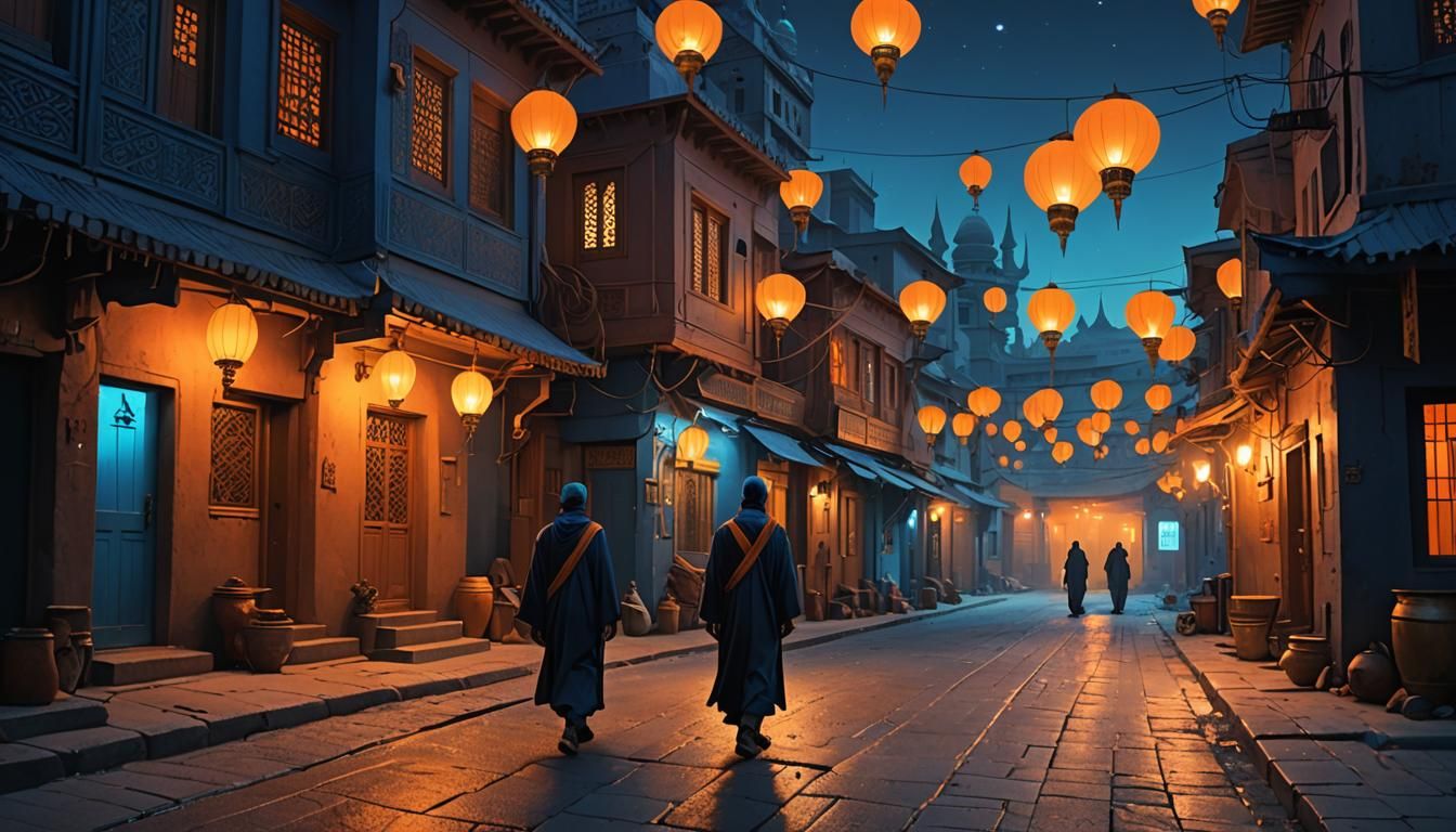 Hazrat Umar in Dimly Lit Street, Matte Painting