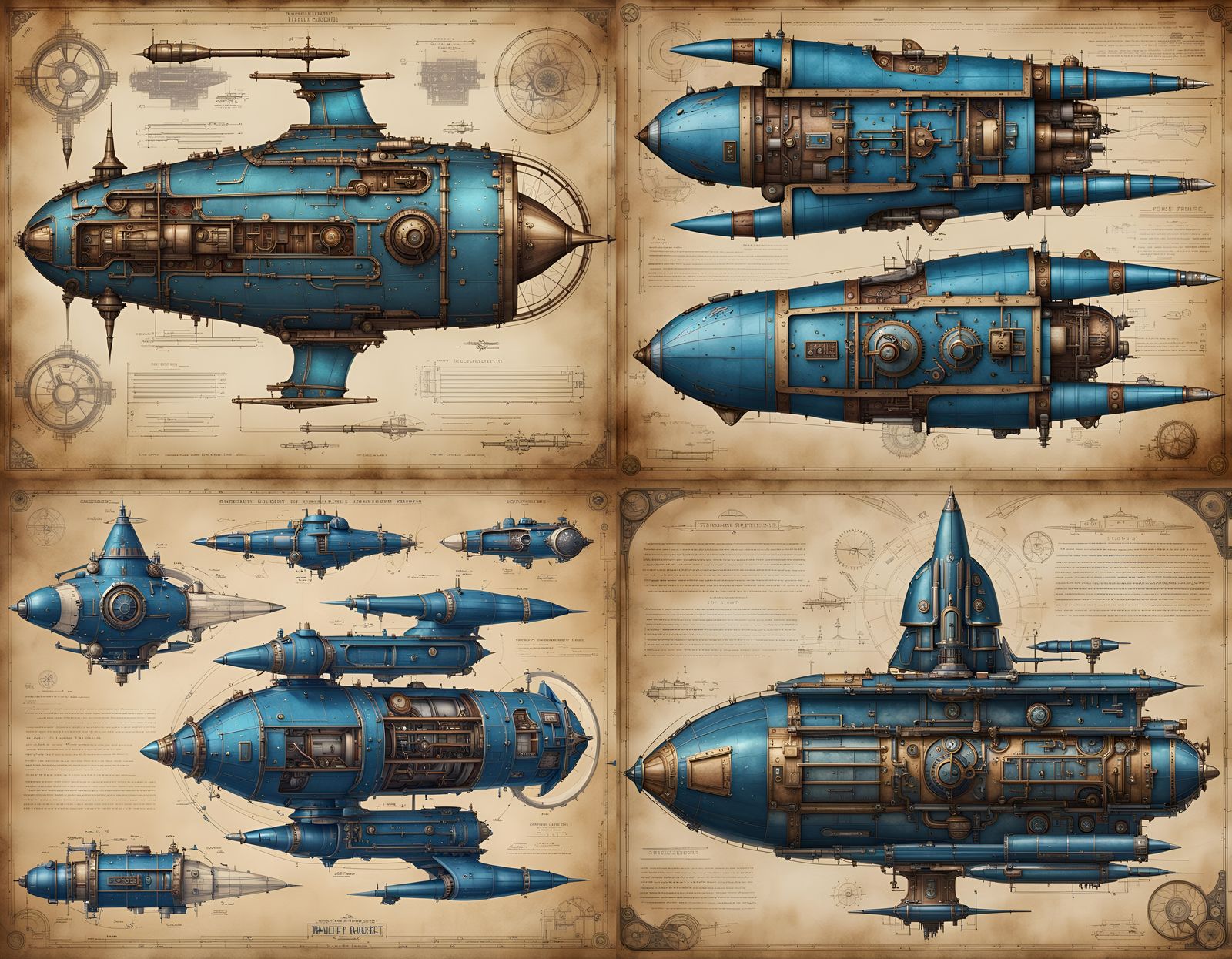 Steampunk Rocket Blueprint: Retro Intergalactic Design