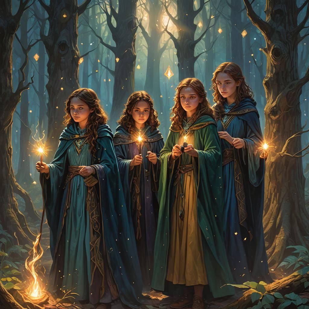 Deathly Hallows as Girls in Mystical Forest