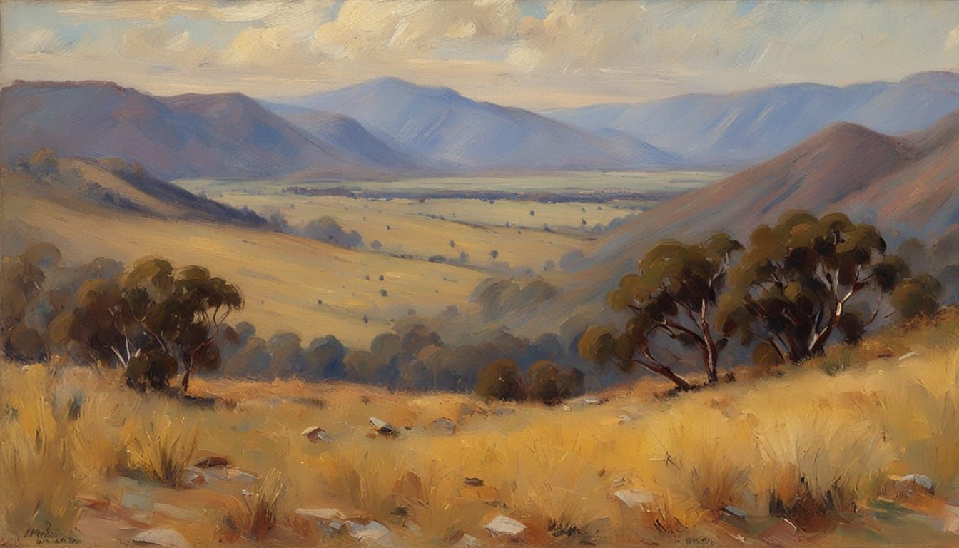 Golden Valley Oil Painting in Impressionist Style