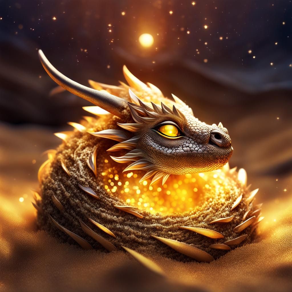 Luminous Dragon in Golden Sunset Nest