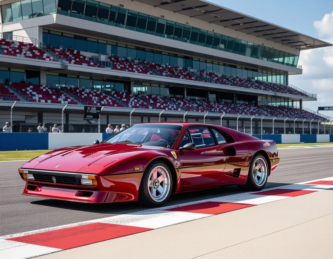 Retro Modern Wine Red Sports Car in Race Paddock