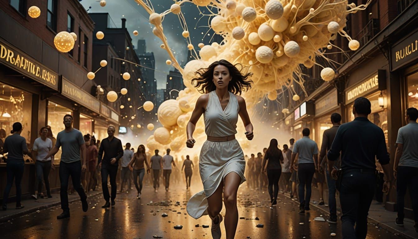 Exploding City: Woman Runs in Hyperdetailed 8K Debacle