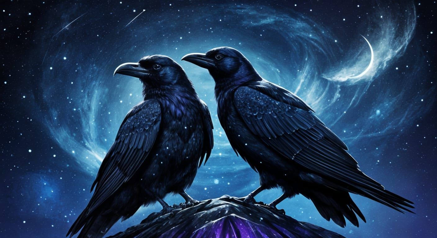 Ravens in Celestial Ink Drawing