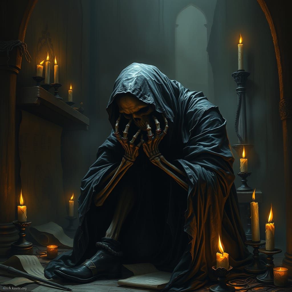 Distressed Lich in Dark Gothic Chamber