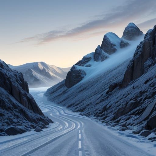 🧊❄️🥶Icy, ice-cold forbidding mountain road, impassable, cr...