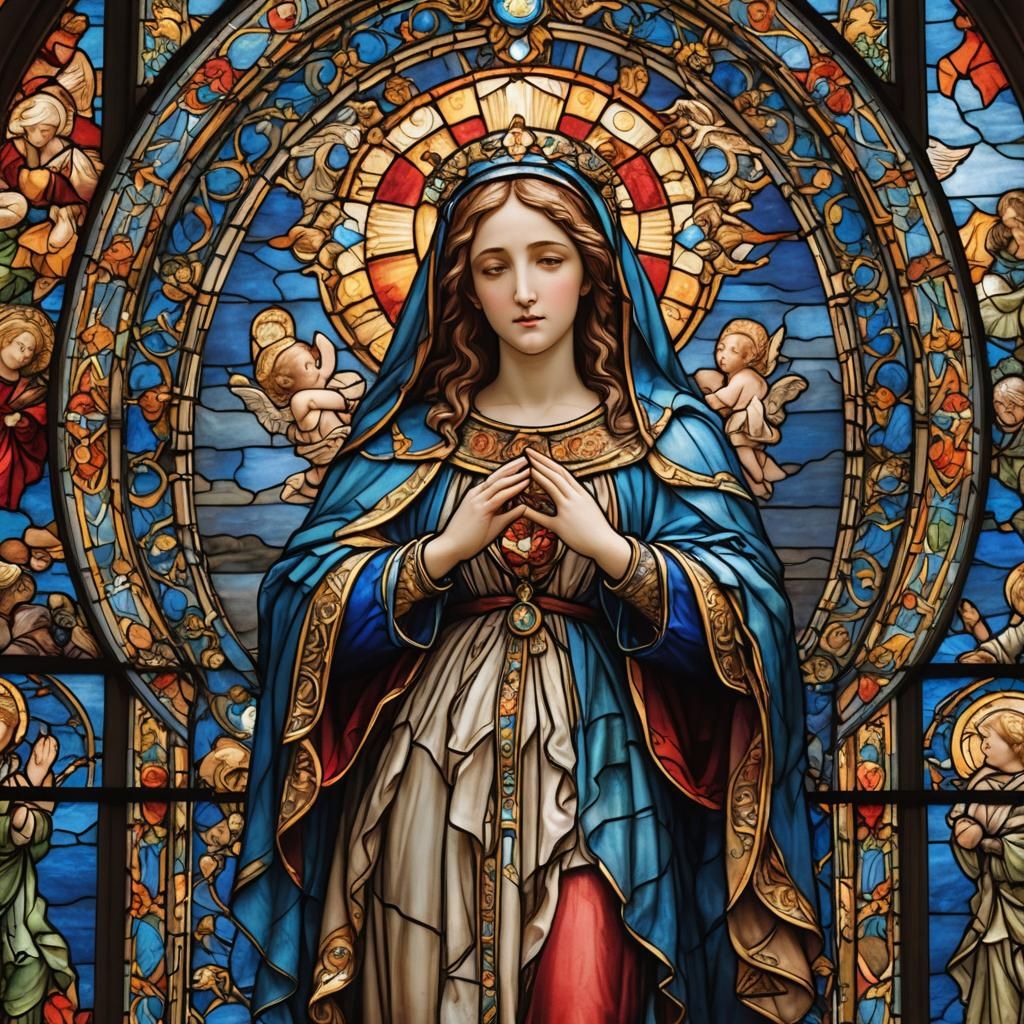 Regal Holy Mary in Gothic Stained Glass