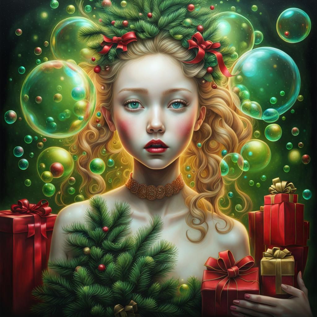 Christmas Scene in Bioluminescent Bubbles Drawing