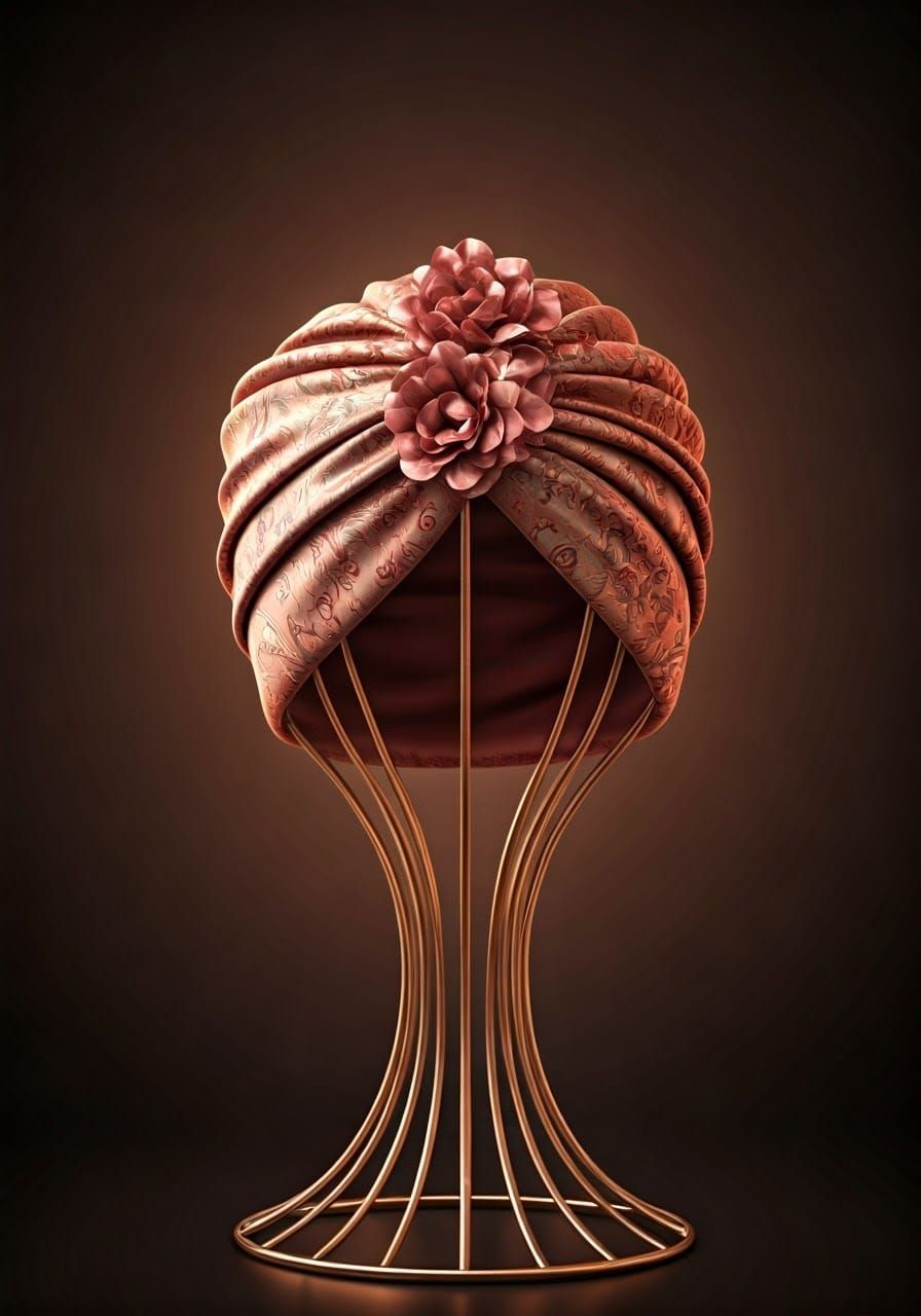Elegant Antique Pink Turban on Metallic Stand