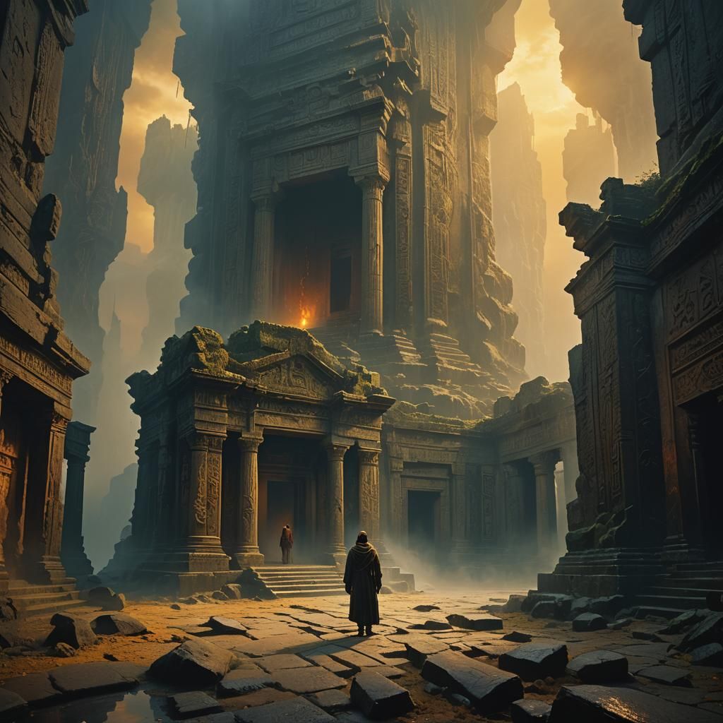 Temptation in an Ancient Temple, Cinematic Digital Art