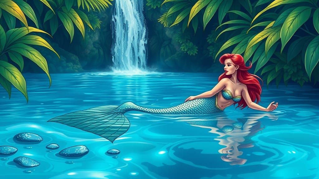 Mermaid in Blue Lagoon: Comic Book Art