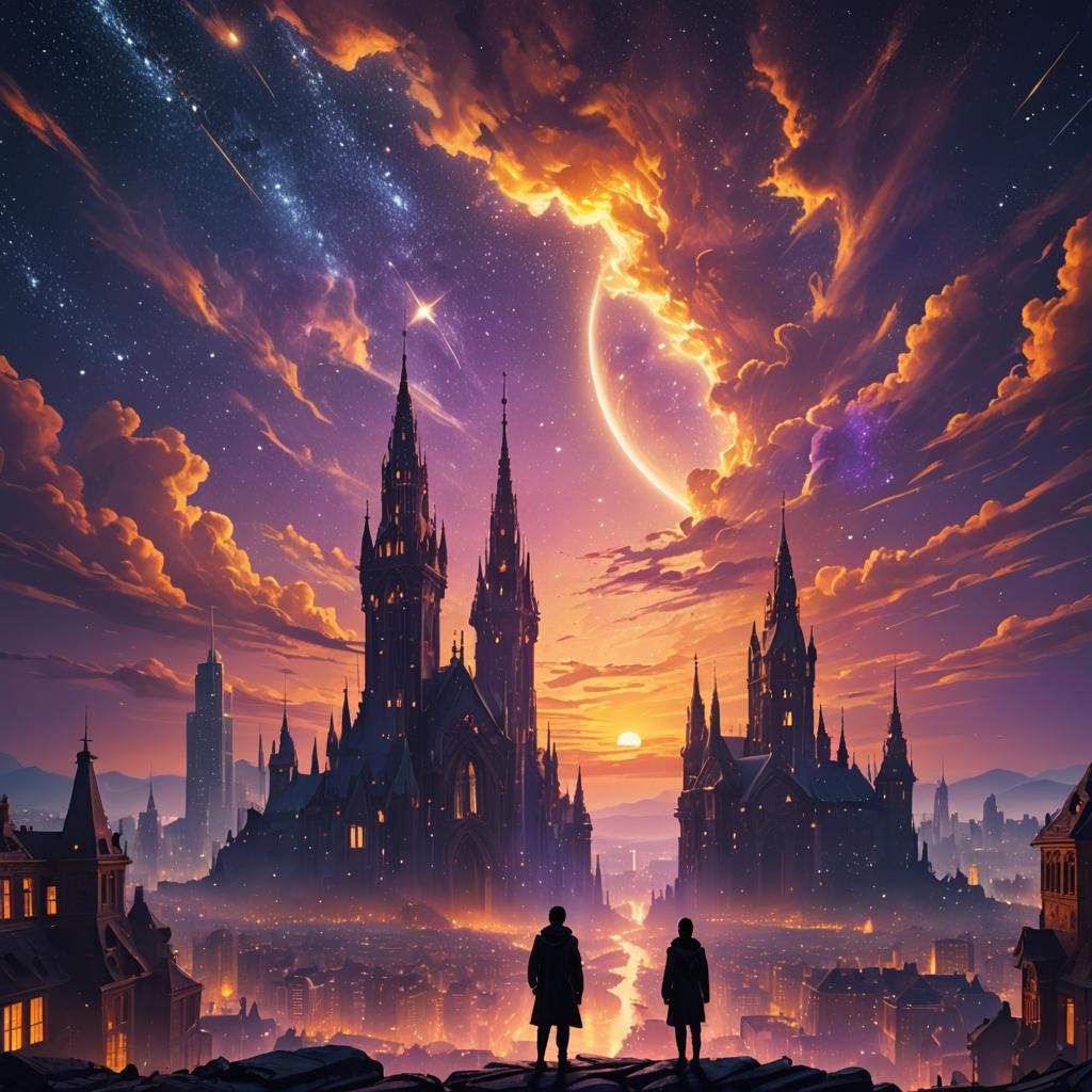 Vibrant City Sunset Matte Painting Concept Art