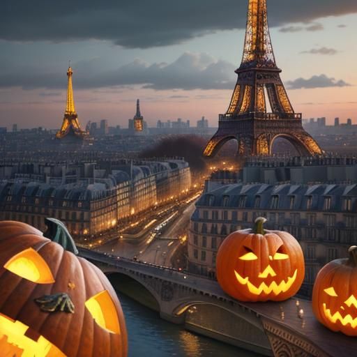 Eiffel Tower and Seine River in Pumpkin