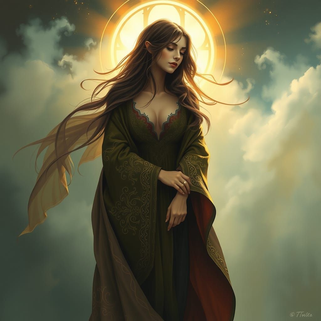 Mystical Woman Lost in Ethereal Dreamscape