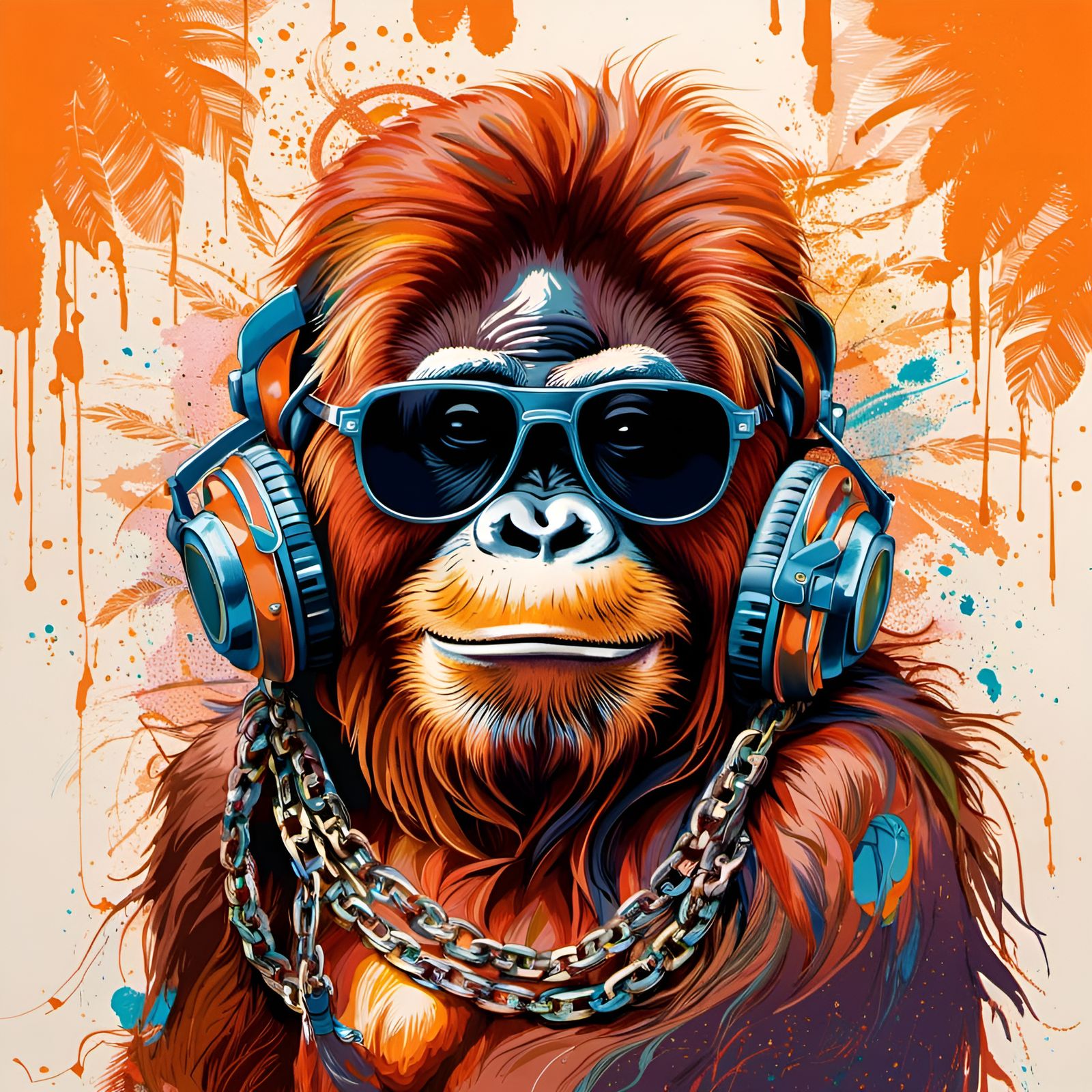 Orangutan Portrait with Sunglasses in Hyperrealistic Style