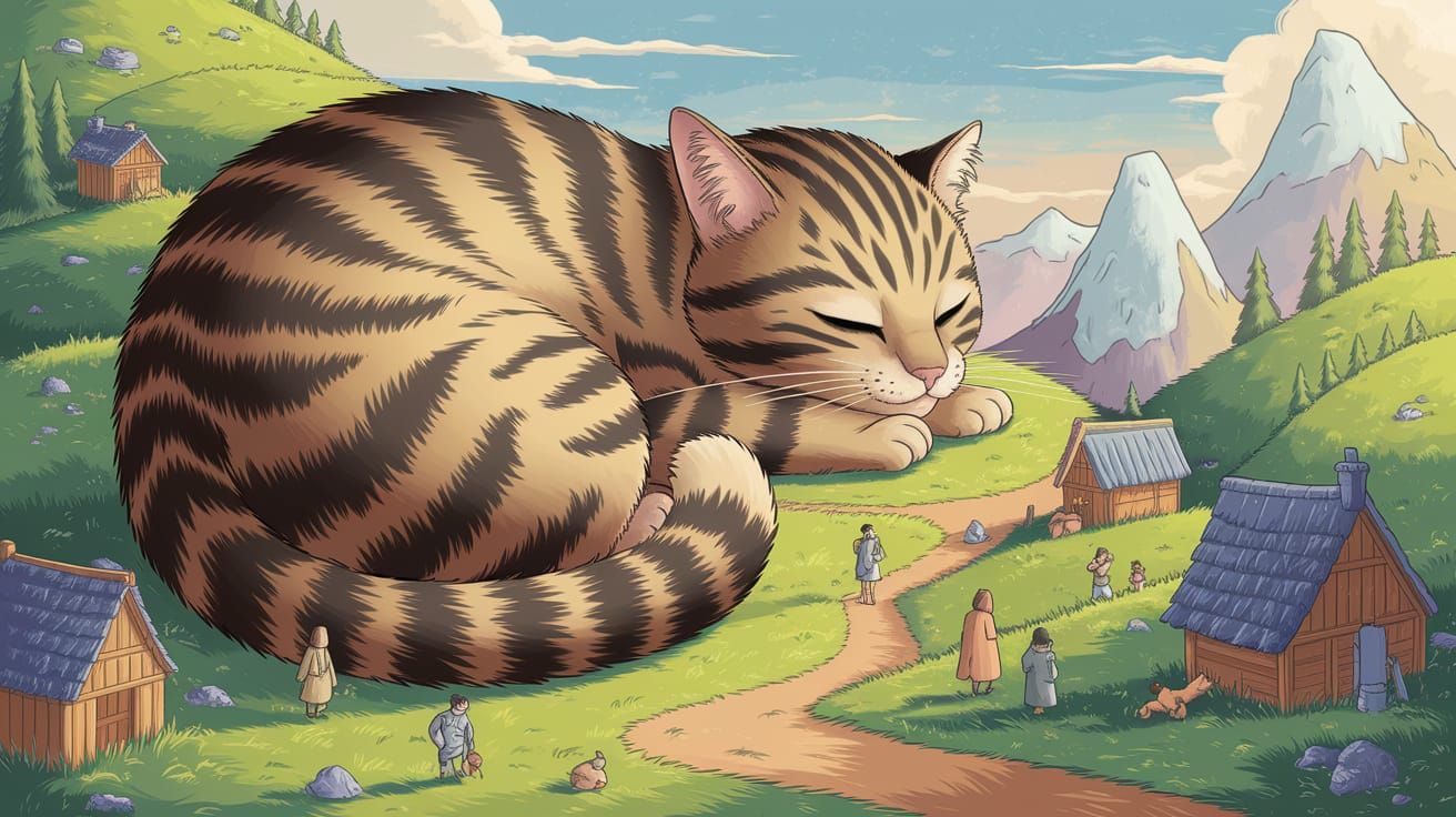 Giant Tabby Cat's Mountain Village Nap