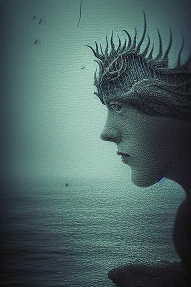 Ominous Dystopian Seascape: A 1900s-Style Photograph